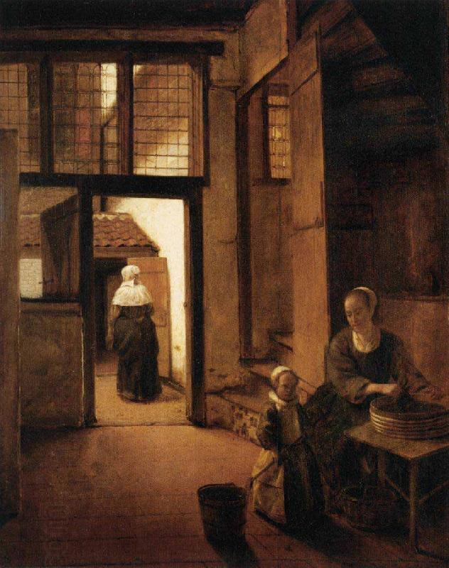 Pieter de Hooch Woman Peeling Vegetables in the Back Room of a Dutch House China oil painting art